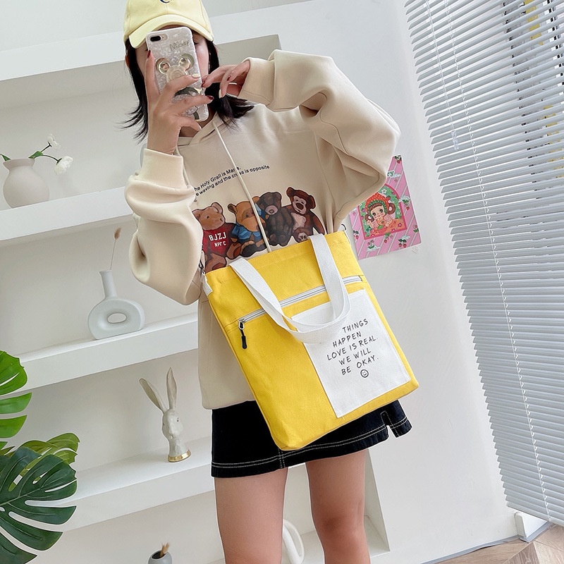 Túi Xách Canvas Phối Màu Sắc Tương Phản Thời Trang Cho Nữ