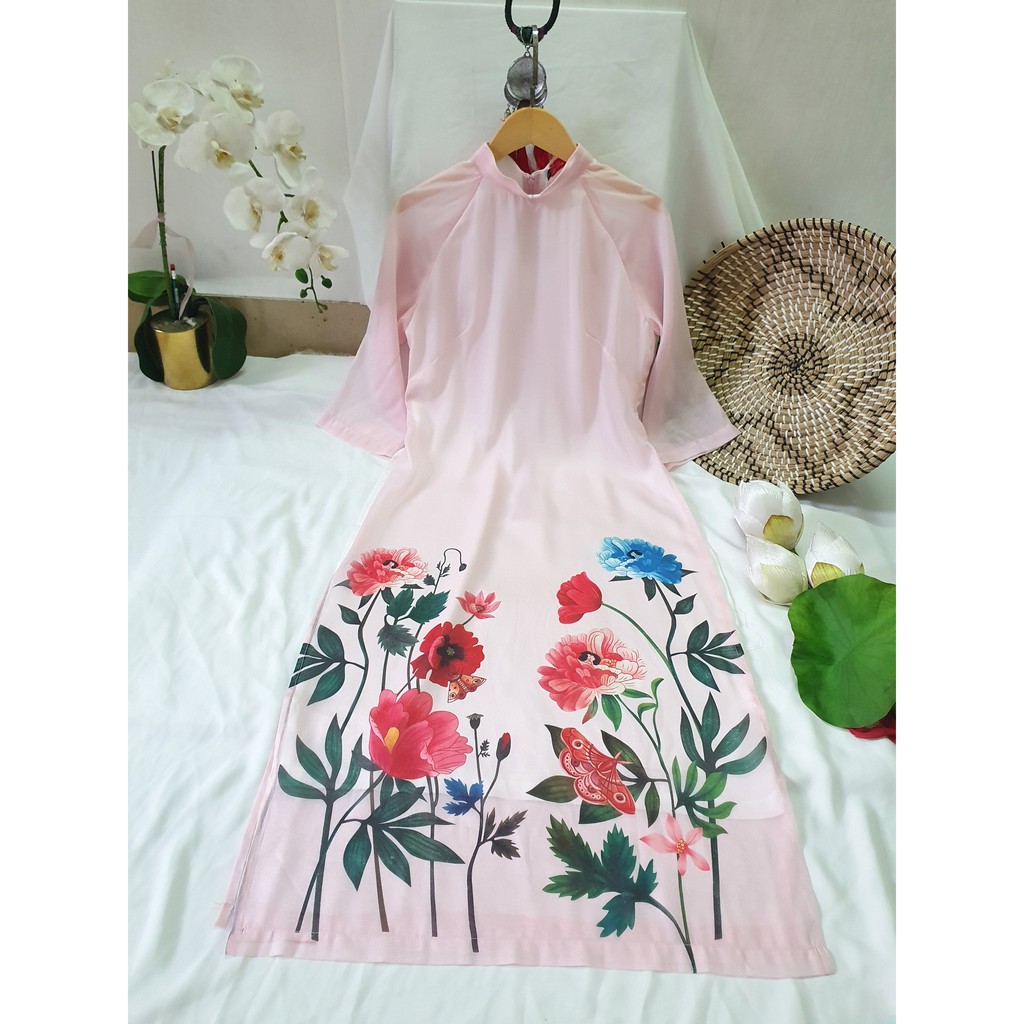 Áo dài cách tân hoa🎀FREESHIP🎀 Áo dài hồng phối họa tiết hoa xinh xắn [ao dai nu] | BigBuy360 - bigbuy360.vn
