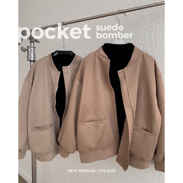 ÁO BOMBER DA LỘN CHUBBIE có lớp lót dày dặn, 2 túi - SUEDE POCKET BOMBER JACKET