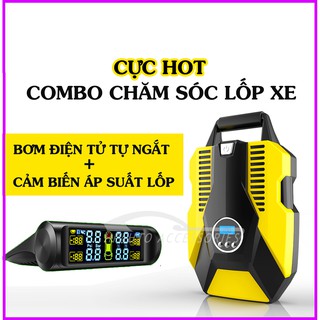 Combo Cảm biến áp suất lốp ô tô và bơm lốp ô tô điện tử tự ngắt