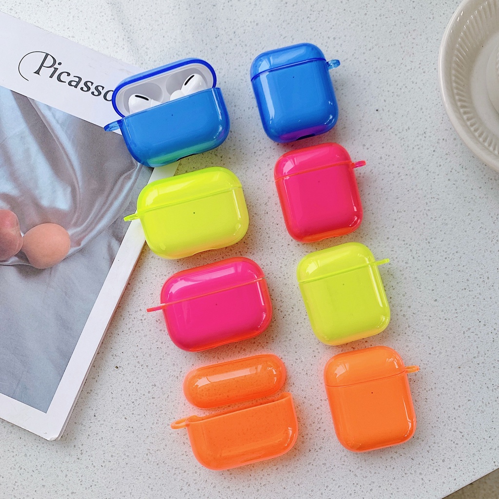 Vỏ airpod airpods mềm dẻo trong TPU bảo vệ hộp sạc tai nghe airpod airpods 1/2/Pro màu neon dạ quang KinoShop