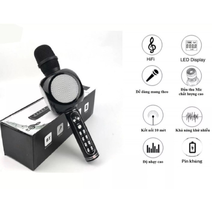 Micro hát karaoke Bluetooth  YS 90, mic kiêm loa, thu âm, lọc tiếng ồn