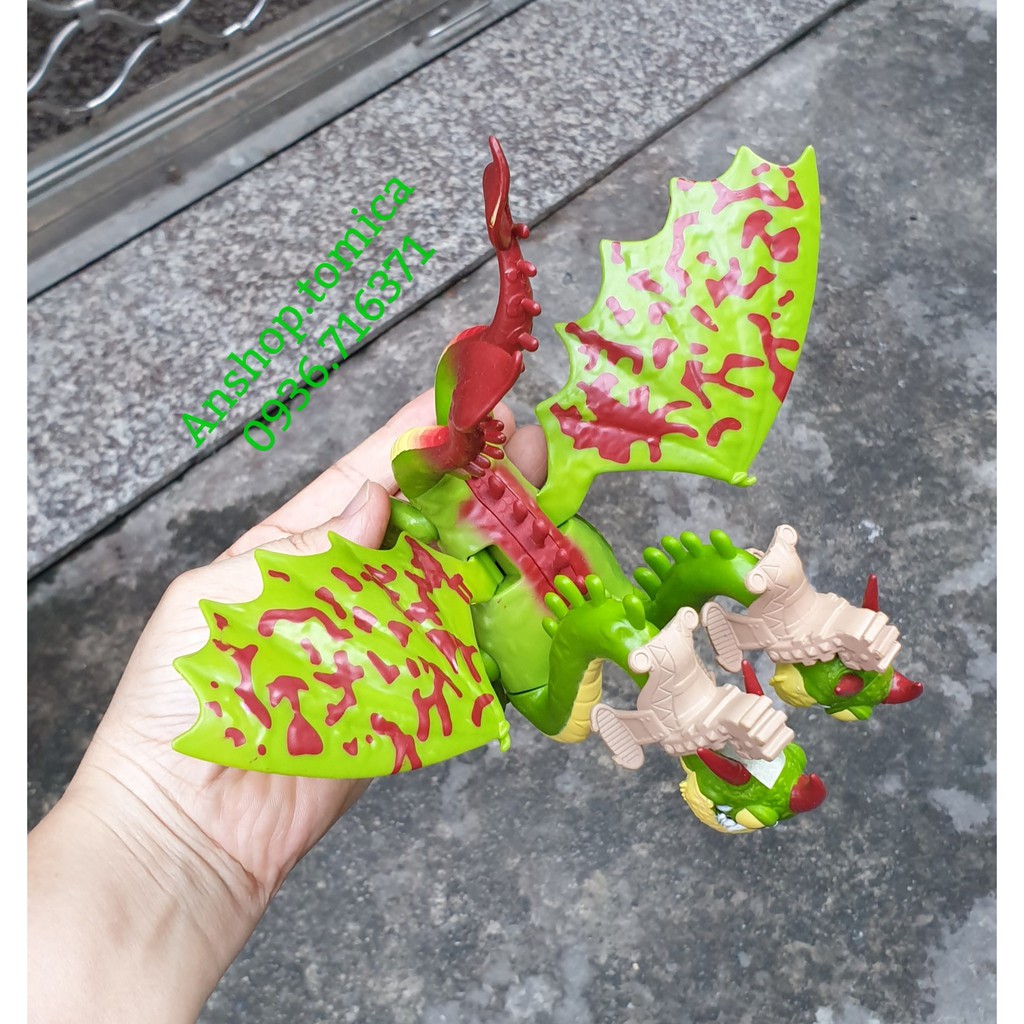 Mô hình nhân vật Rồng 2 đầu màu xanh lá kèm nhân vật trong phim "Bí Kíp Luyện Rồng"