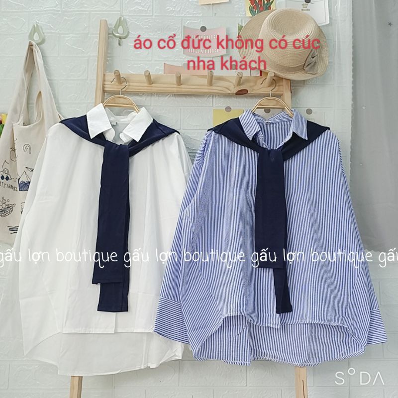 Áo sơ mi oversize kèm khăn quàng phong cách hàn quốc áo sơ mi kiểu