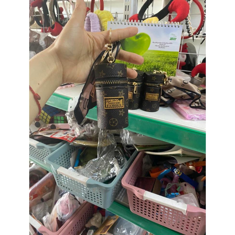 Túi Mini Hình Trụ Họa Tiết Phong Cách Retro Có Khóa Kéo