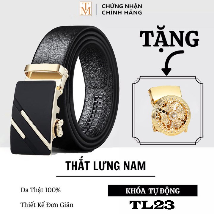 Thắt lưng nam da cao cấp - Tặng kèm 1 mặt - Khóa kim loại tự động phong cách Hàn Quốc