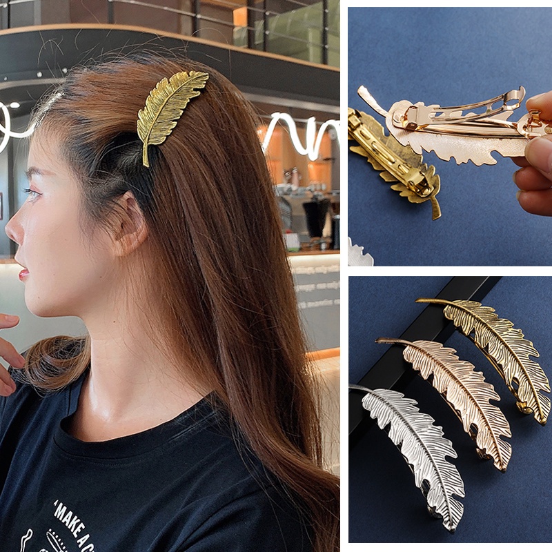 Kẹp Tóc Hình Chiếc Lá 3 Màu Tùy Chọn Thời Trang Cho Nữ