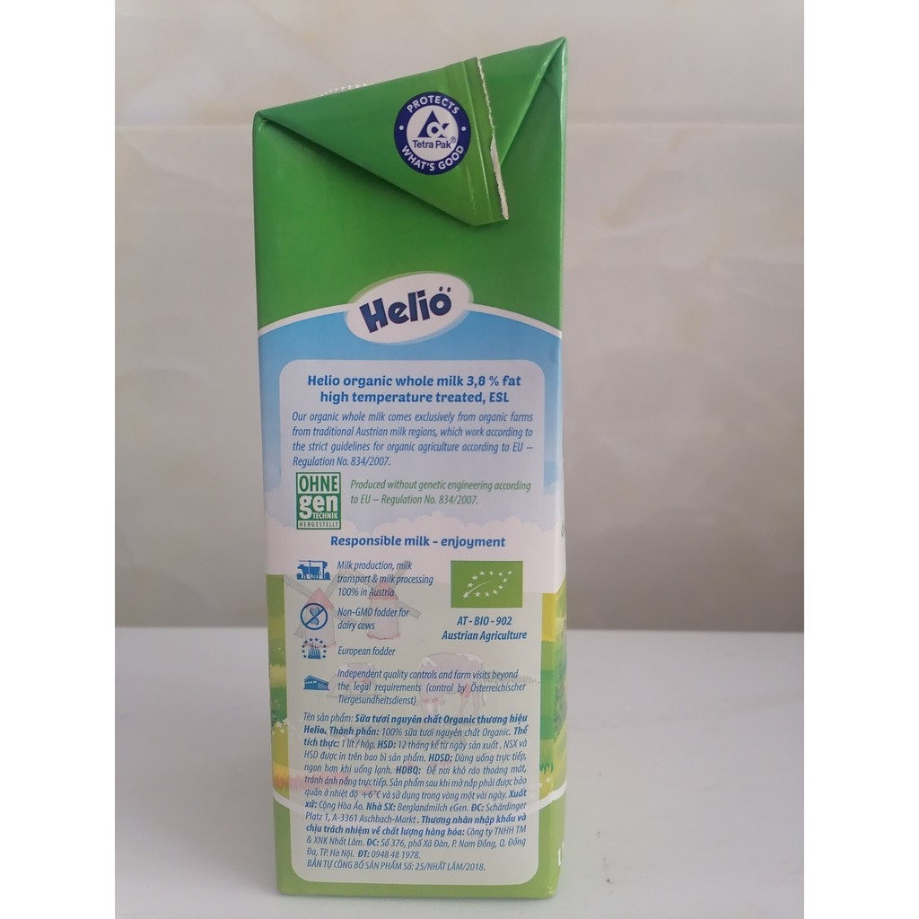 [1 Lít] Sữa tươi hữu cơ nguyen chất [Austria] HELIO Organic UHT Whole Milk (hlm-hk)