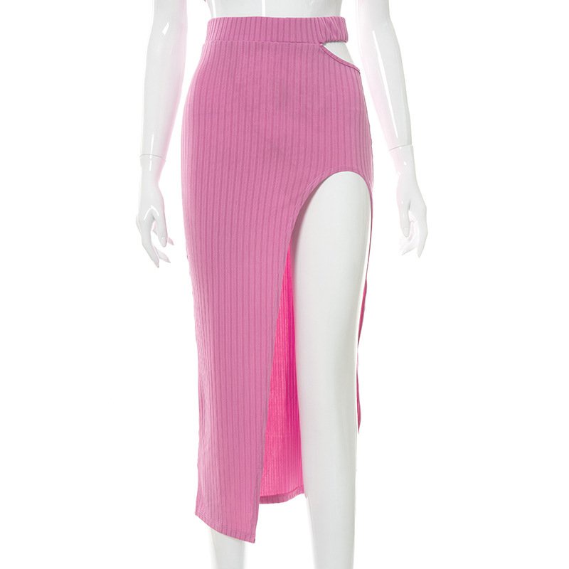 Bộ áo sát nách dây không đều màu trơn + chân váy xẻ tà cao gợi cảm cho nữ