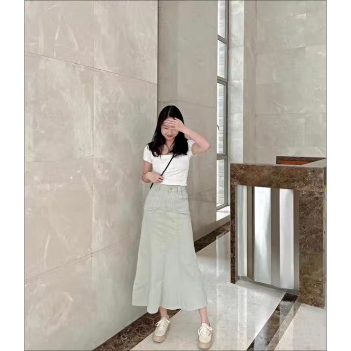 Chân Váy Jean, Bò Midi Dáng Chữ A Dài Taobao Order