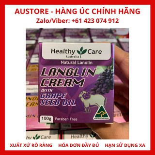 [Bill Úc] Kem Cừu & Dầu Hạt Nho Healthy Care (Healthy Care Lanolin Cream With Grape Seed) 100g của Úc