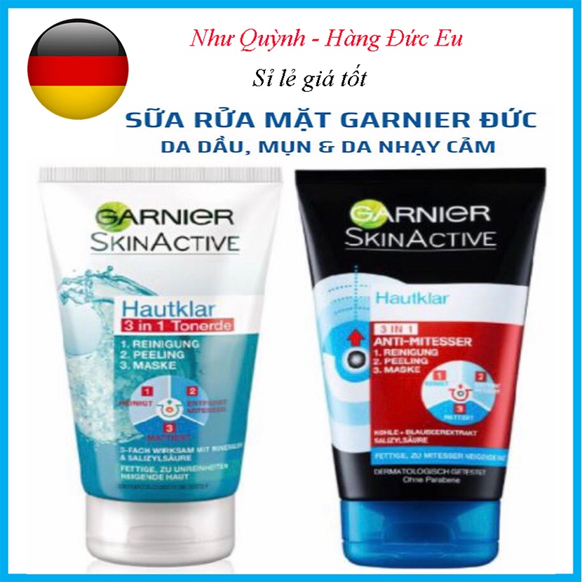 Sữa rửa mặt Garnier 150ml Pure Active 3 in 1 [ Hàng Đức