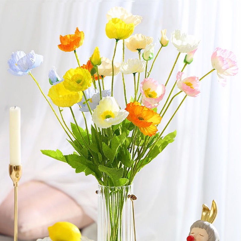 1 Cành Hoa Anh Túc Giả Bằng Lụa Trang Trí Nhà Cửa