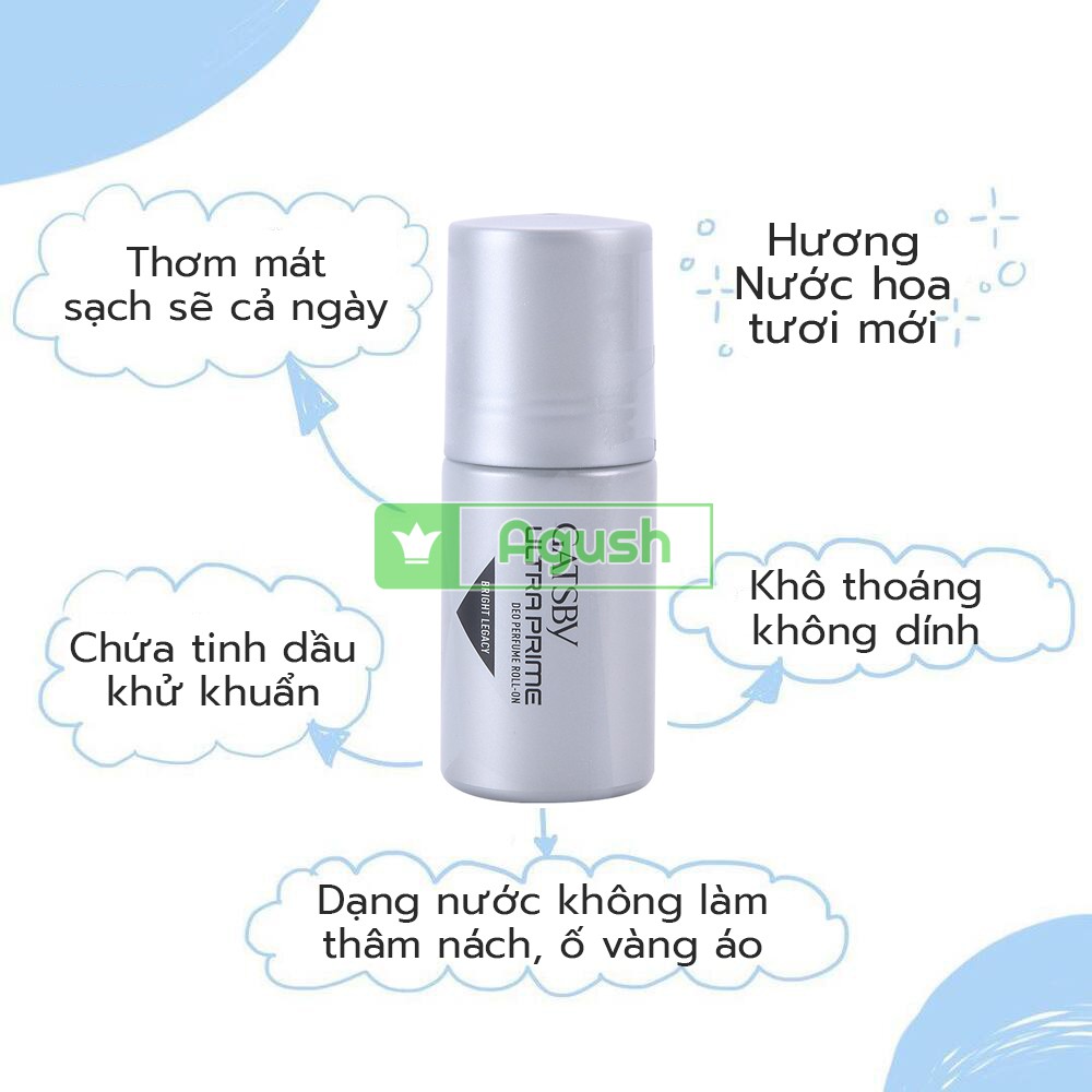 Lăn nách khử mùi cho nam chính hãng nhật Gatsby Ultra Prime Deo Roll-on Perfume Bright Legacy mini 40ml hương nước hoa