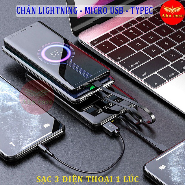 [MẪU MỚI NHẤT] Sạc dự phòng Power Bank 10,000 mAh kèm cáp sạc đa năng chân Iphone, Micro Usb, Type-C có đèn led hiển thị