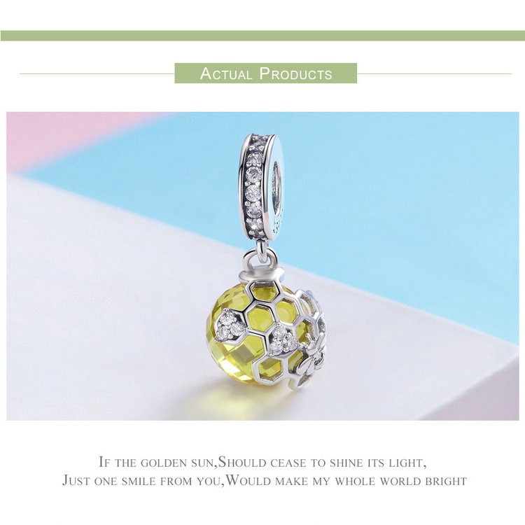 Phụ Kiện Hạt Trang Sức Bamoer SCC879 Bạc S925 Kiểu Tổ Ong Đính Đá Zircon Màu Vàng Làm Vòng Đeo Tay DIY