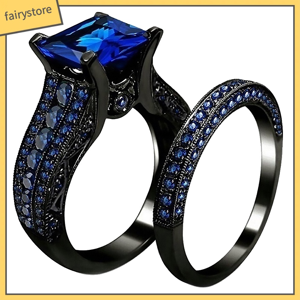 Bộ 2 Nhẫn Đính Hôn Đính Đá Zircon Hình Vuông