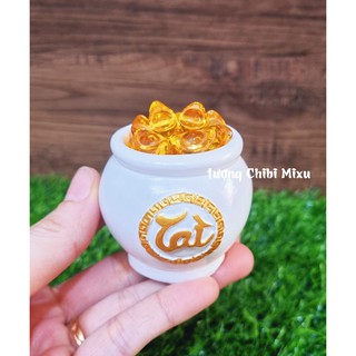 Chum vàng chữ tài (gồm 1 chum trắng + 20 hạt gốm mèo + 20 thỏi vàng 1.5cm)