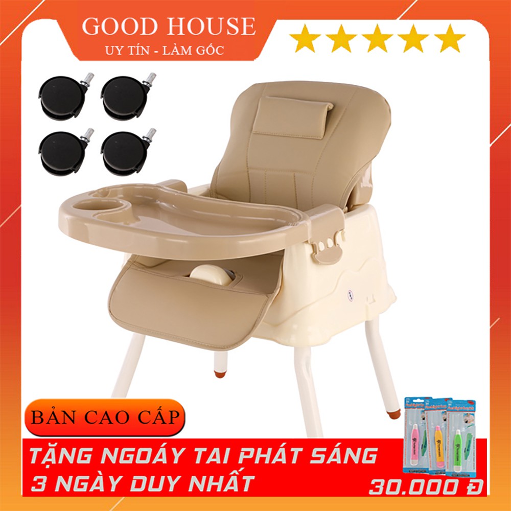 Ghế Ăn Dặm Cao Cấp Cho Bé - Ghế Tập Ăn Cho Bé có bánh xe, có đệm, có chân sắt, thay đổi độ cao, An toàn cho bé