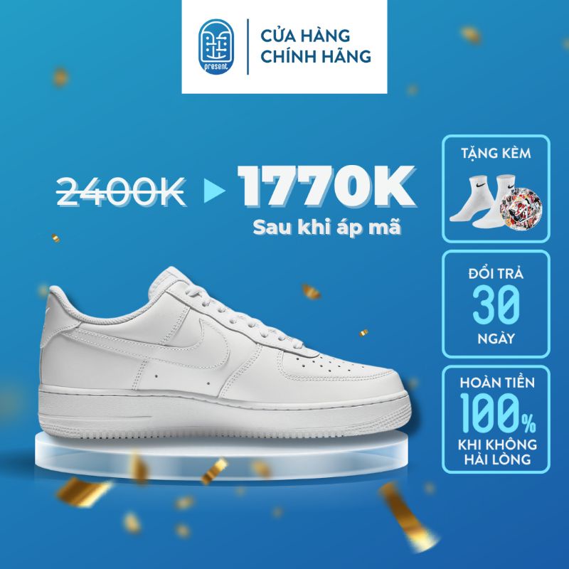 Giày sneaker Air Force 1 All White chính hãng cho nam nữ, AF1 trắng chính hãng thấp cổ, fullbox Present Original Sneaker | BigBuy360 - bigbuy360.vn
