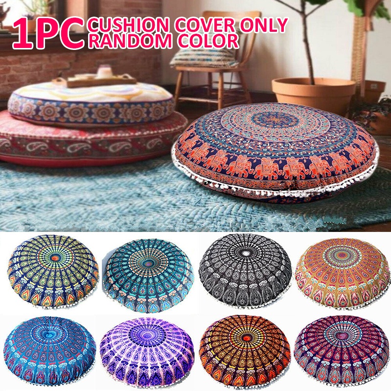 Large Mandala Floor Pillows Round Bohemian Meditation Seat Cushion Cover Pouf