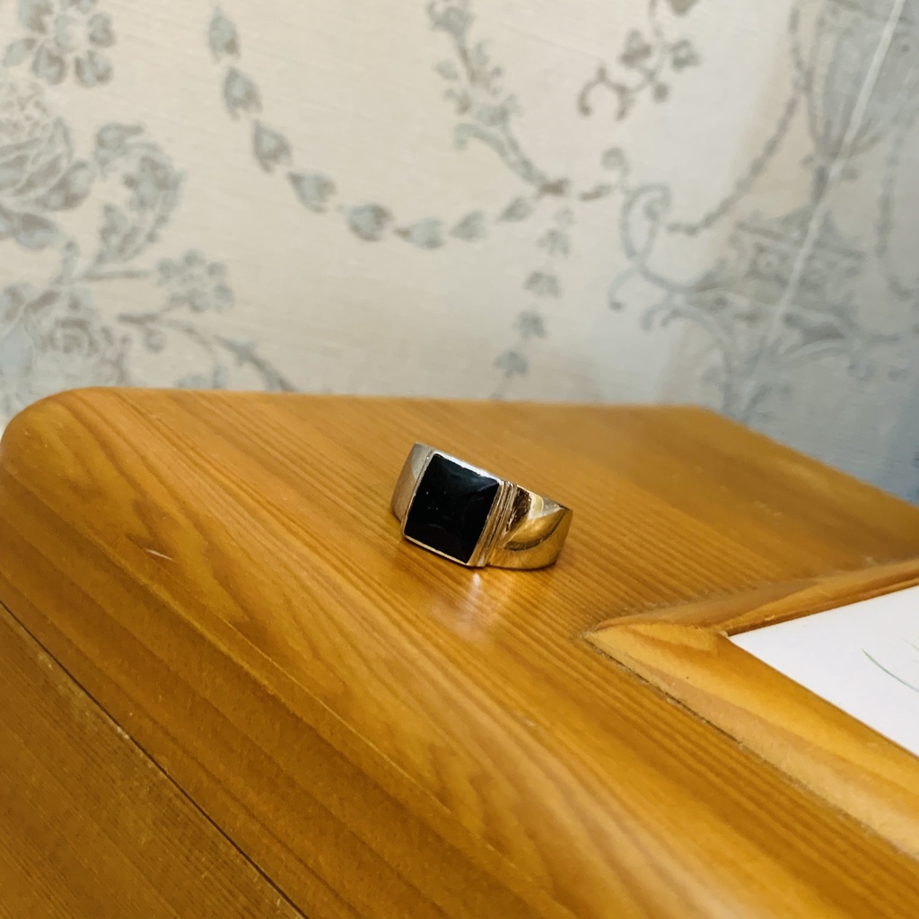 N42. Nhẫn Black Agate vintage vuông Unisex | Độc lạ | Vintage Necklace|| Si Nhật | Japan | 2HAND | trang sức nhật bản