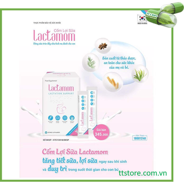Cốm lợi sữa Lactamom (Hộp 24 gói x 3g) [lactomom / lactamum / lactomum]
