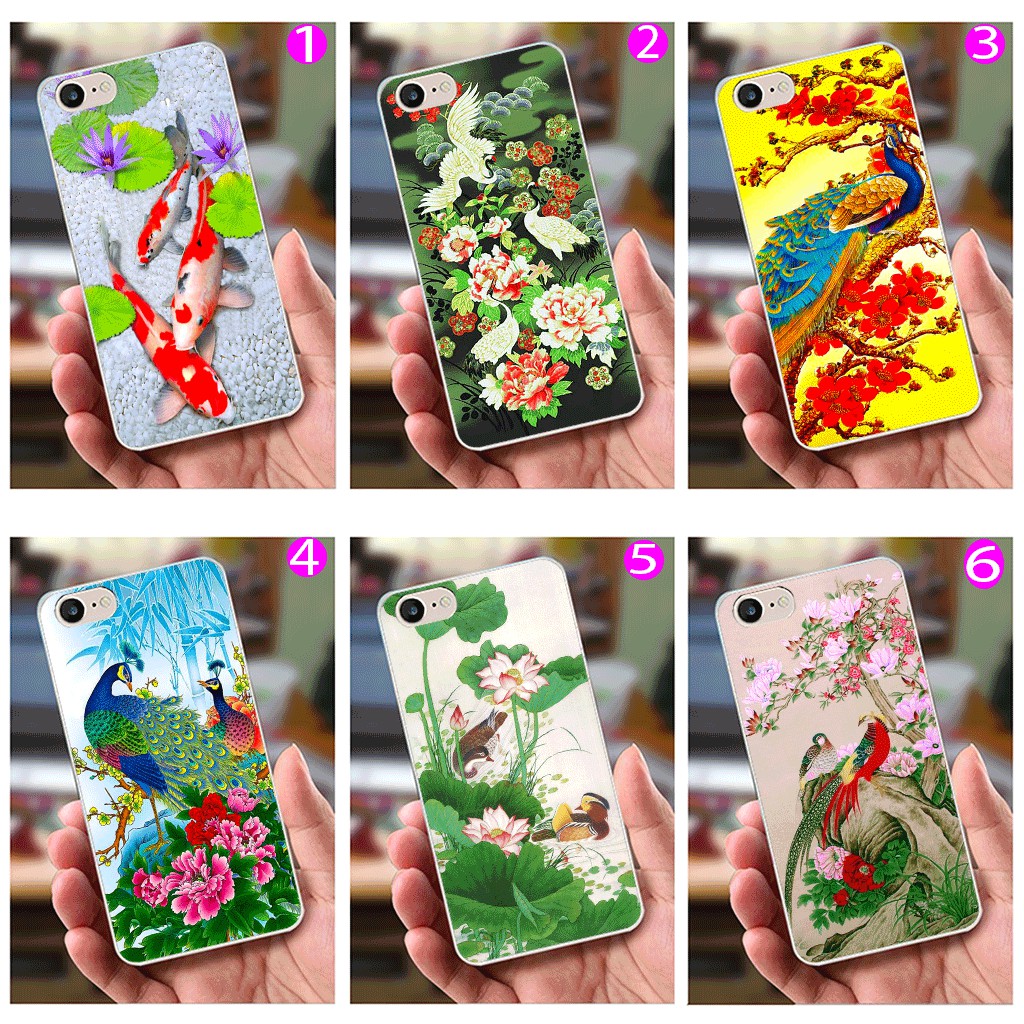 Ốp lưng iPhone 6 / 6S (dẻo viền trắng trong) - Hình Chim Công, Cá Chép, Cò