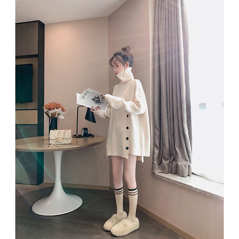 Áo Sweater Dệt Kim Cổ Lọ Tay Dài Màu Trơn Phong Cách Hàn Quốc Mới Cho Nữ