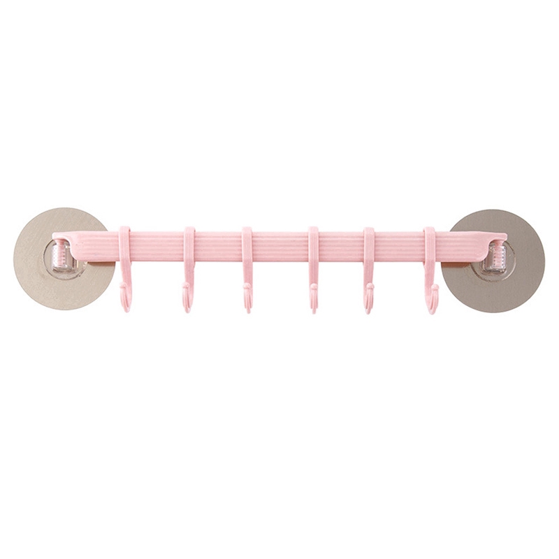 Double Suction Cup Towel Rack with 6 Hooks/ Plastic Adjustable Shelf Adhesive Hook/ Multifunctional Rotatable Nail Free Storage Rack
