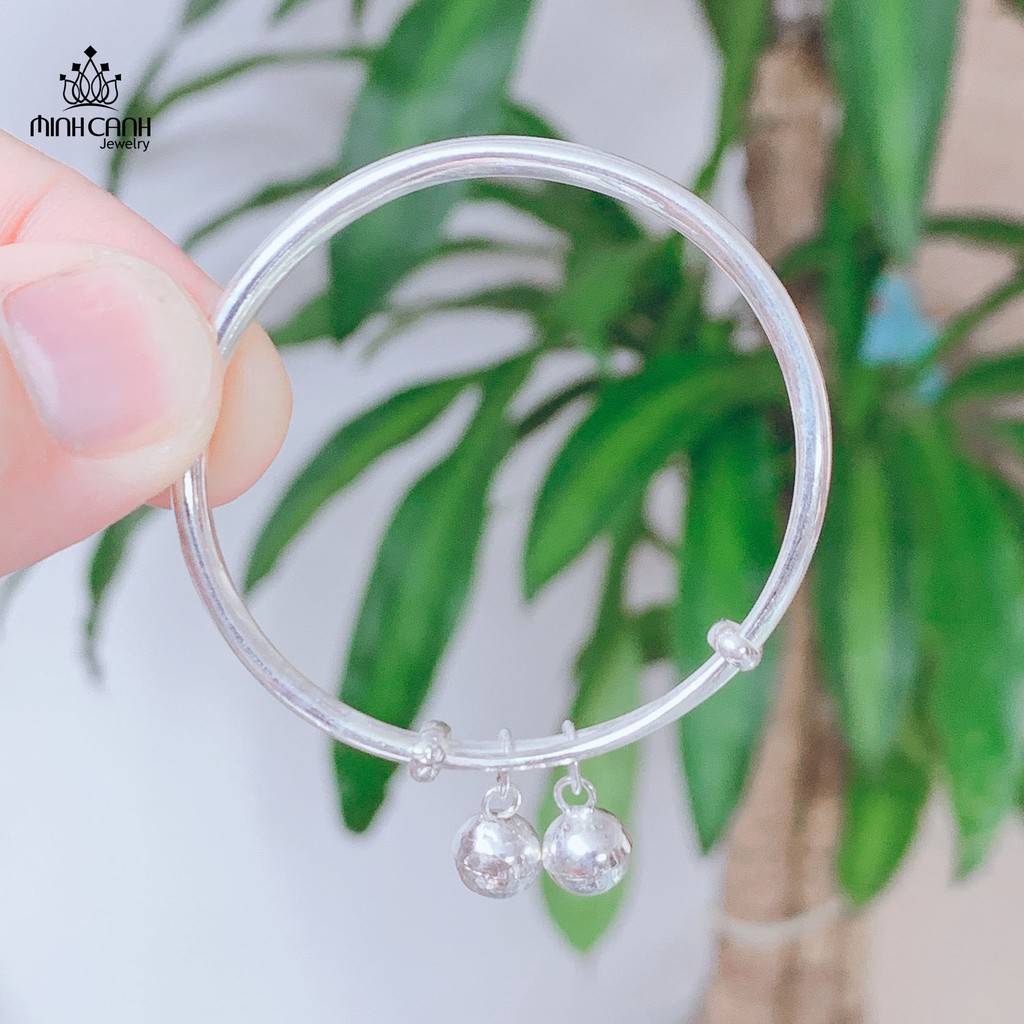 Lắc Bạc Trẻ Em Dạng Trơn Điều Chỉnh Size 2 Chuông Bạc - Minh Canh Jewelry