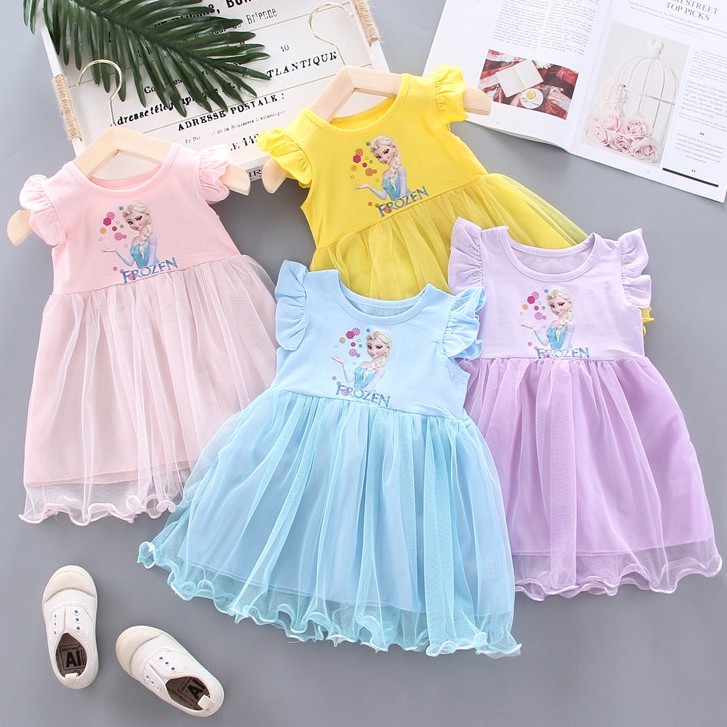 Váy đầm công chúa Elsa cực xinh cho bé gái chất cotton phù hợp Váy