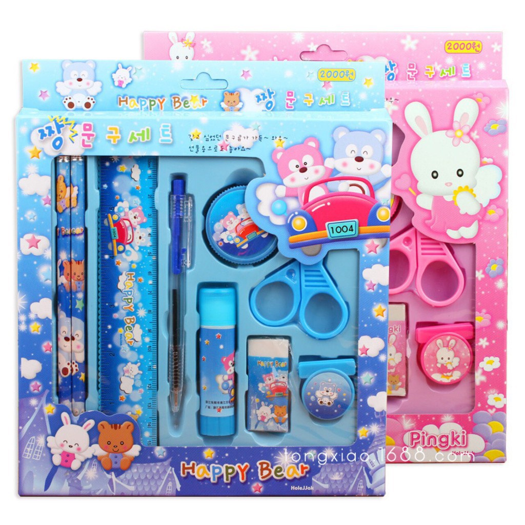 Bộ 9 Dụng Cụ Học Tập Họa Tiết Thú Hoạt Hình Xinh Xắn Dễ Thương Cho Bé 88022 MuỐi's StOre