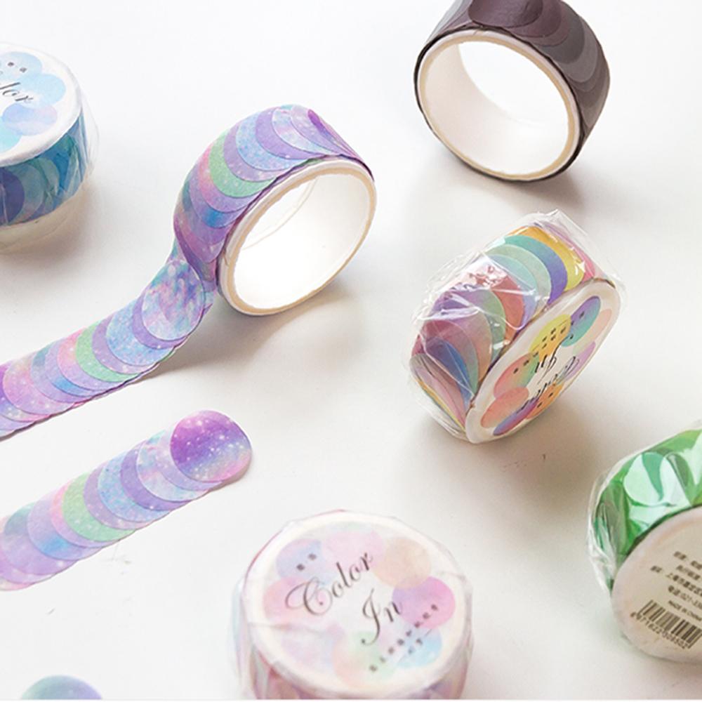 Set 100 Cuộn Băng Dính Washi Hình Tròn Nhiều Màu Trang Trí Sổ Tay Nhật Bản DIY