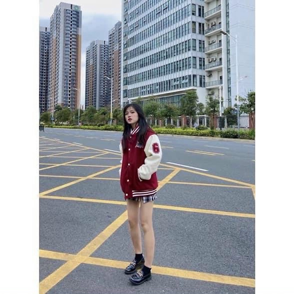 Áo khoác MÀU ĐỎ Nam nữ Thời trang dạo phố Hip Hop Harajuku Retro Bóng chày