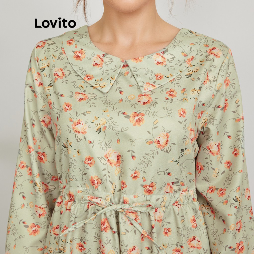 Lovito Áo sơ mi cổ tàu hoa lá vừa phải L24ED106 (Màu xanh lá cây nhạt)