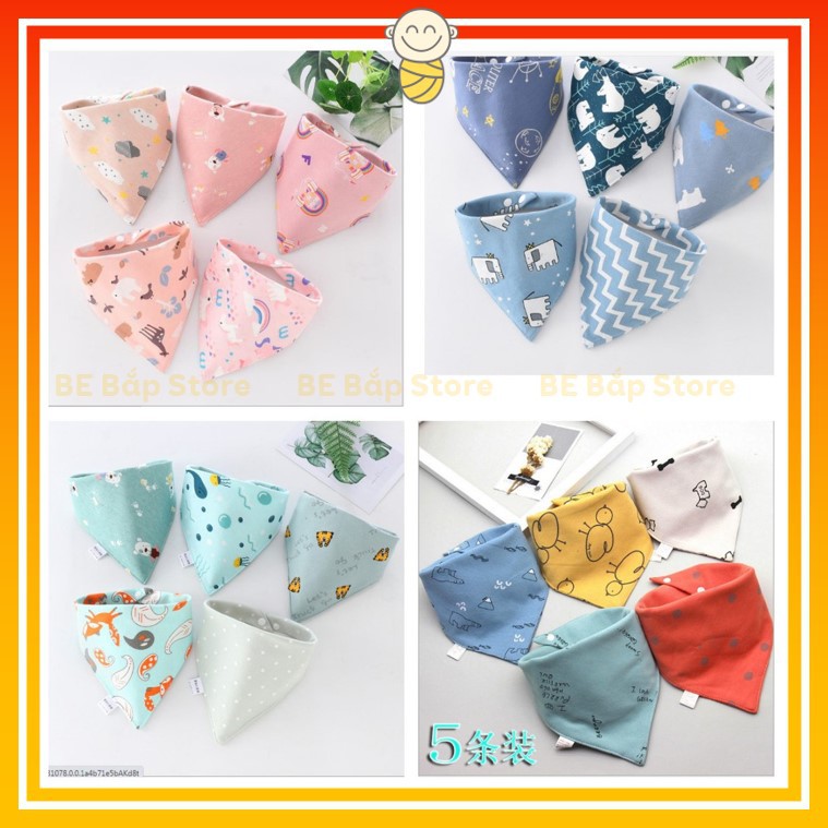 ⚡HÀNG ĐẸP⚡ Set 5 Yếm Tam Giác Cotton Cho Bé, Yếm Ăn Dặm, Họa Tiết Đẹp, Chất Lượng Cao Cấp