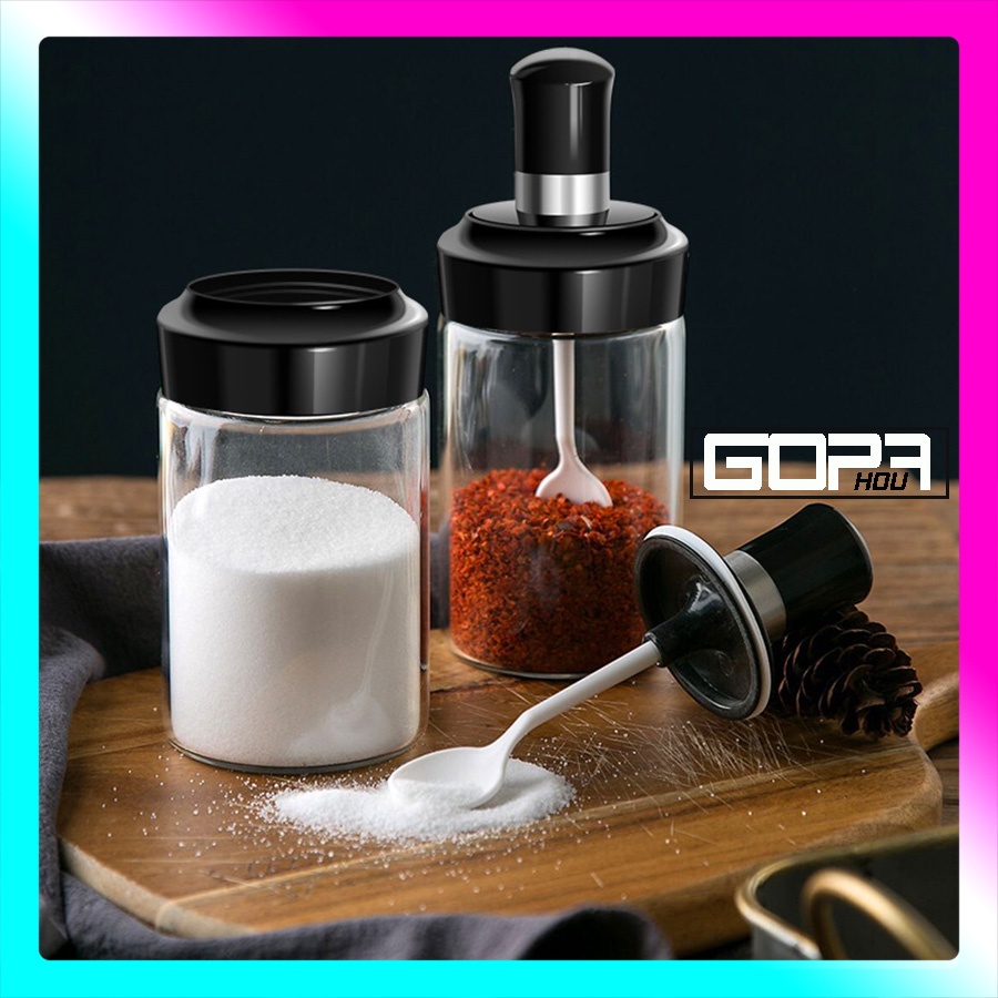 Hũ đựng gia vị kèm thìa muỗng, set 4 lọ đựng gia vị thuỷ tinh giá rẻ GOPA HOU
