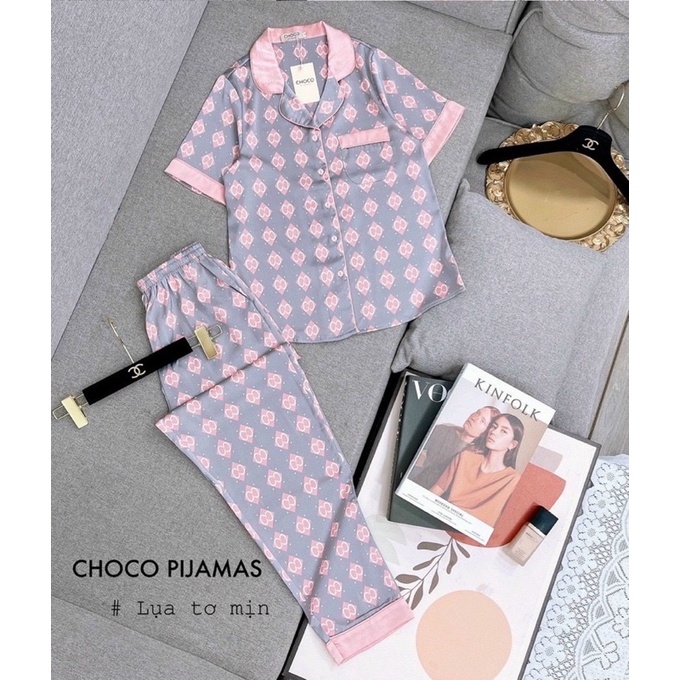 Bộ lụa hãng sam choco lapeony áo ngắn tay quần dài bộ mặc nhà đẹp bộ pijama cao cấp