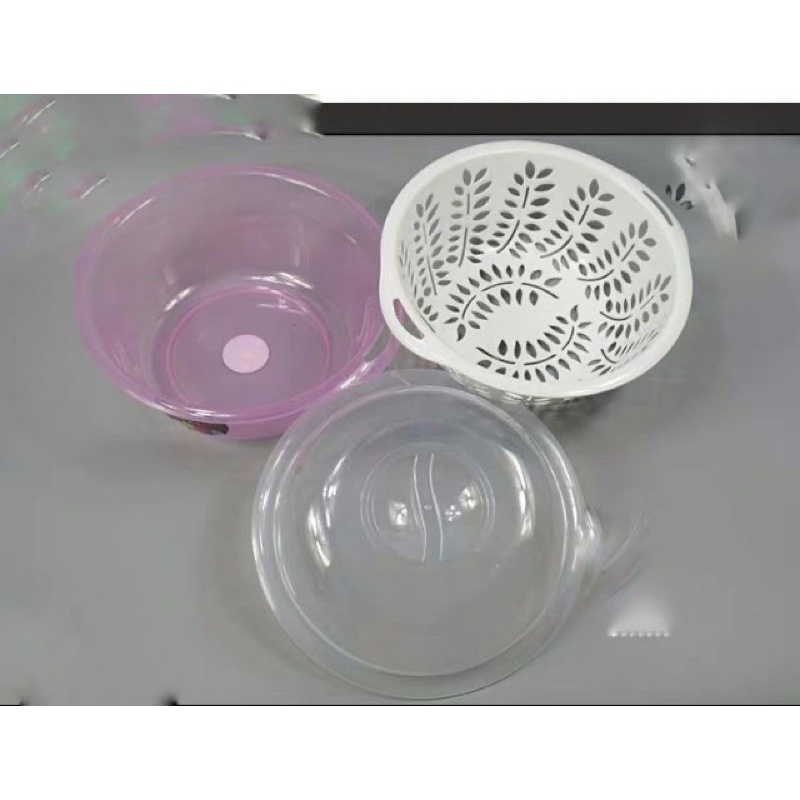 Rổ Nhựa 2 Lớp Có Nắp Đậy Tiện Lợi Hoạ Tiết Lá Cây