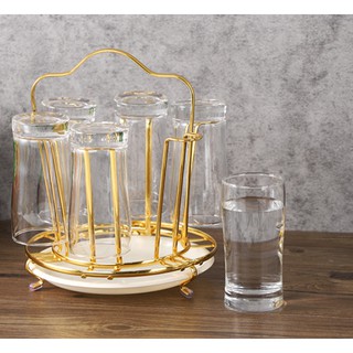 Khay úp ly mạ vàng dạng tròn có tặng kèm khay hứng nước