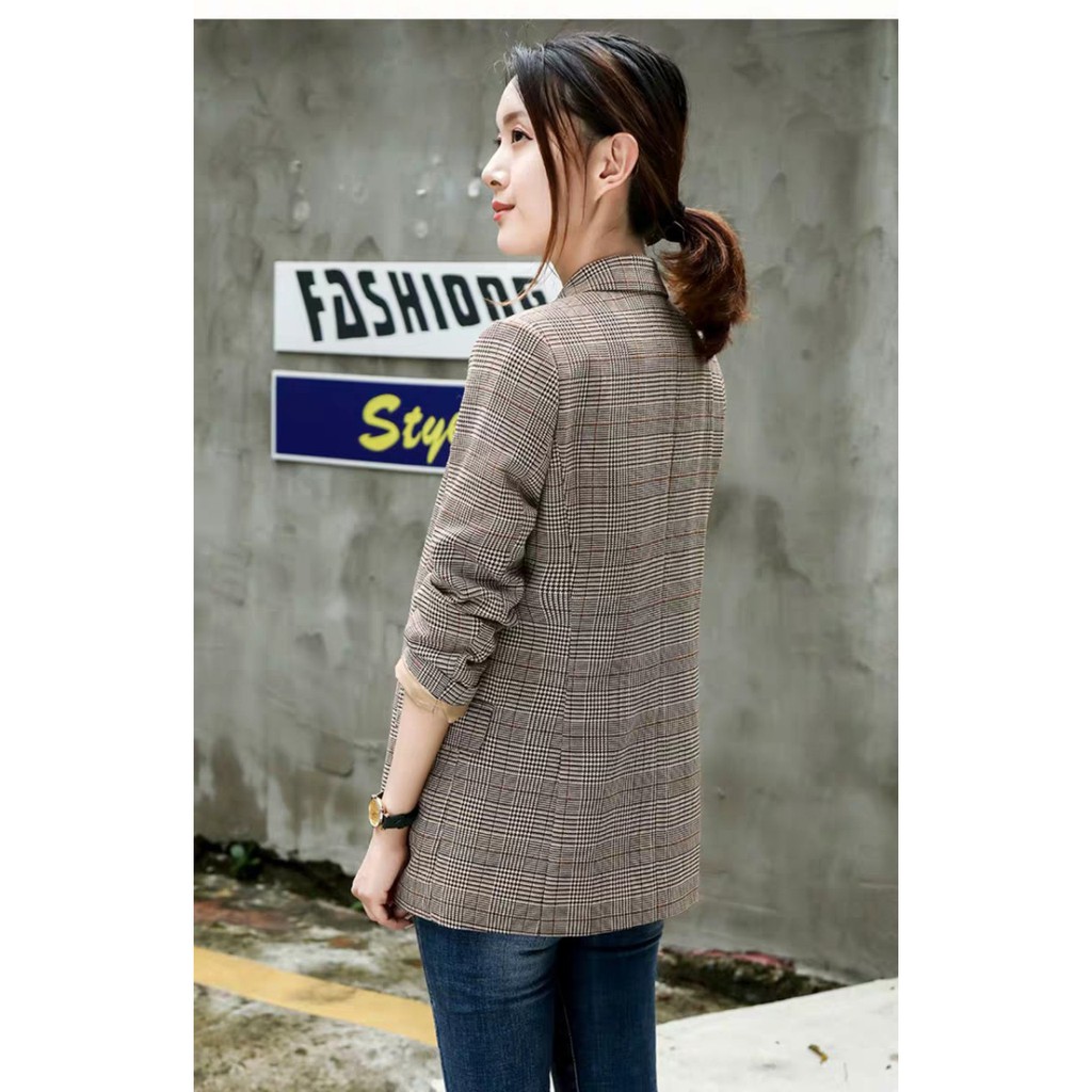 Áo balzer kẻ phong cách hàn quốc