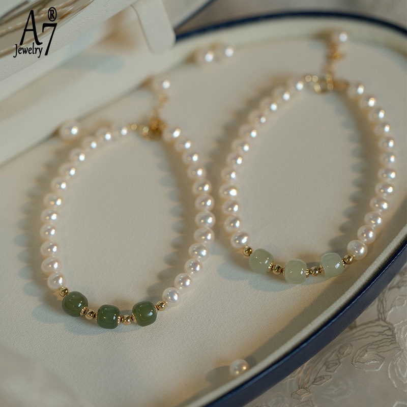 Vòng Tay Bạc A7 S925 Đính Ngọc Trai Giả Chống Dị Ứng Làm Quà Tặng Cho Nữ