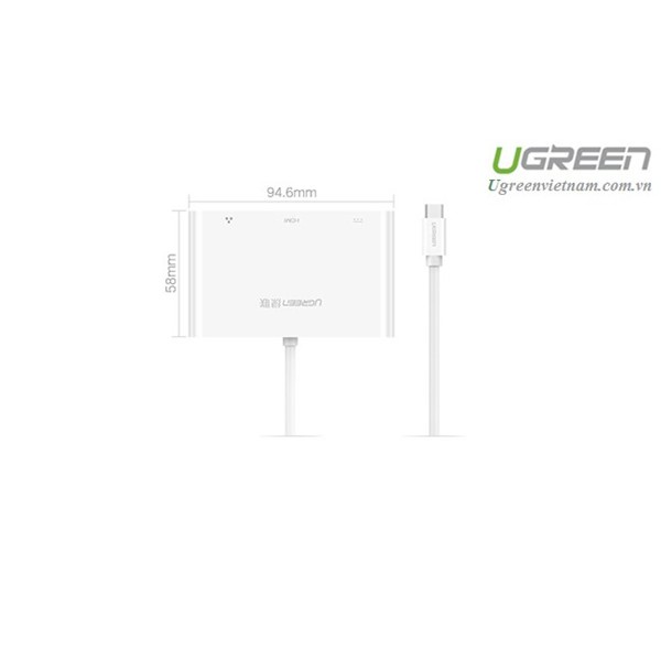 Cáp chuyển đổi USB Type-C to VGA + Hub USB 2.0 &amp; USB 3.0 hỗ trợ Lan 10/100Mbps chính hãng Ugreen 30439 cao cấp