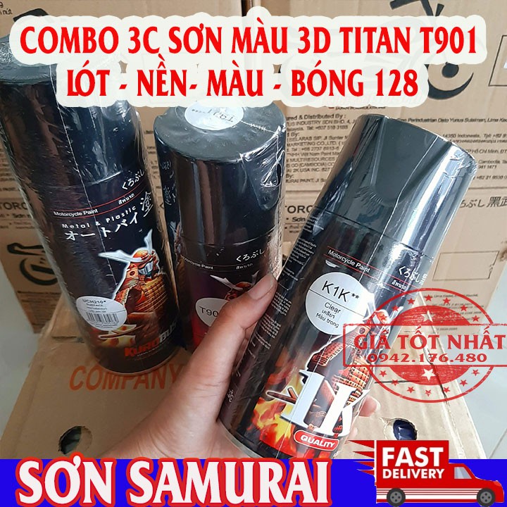 [TẶNG GNHÁM] COMBO SƠN MÀU TITAN T901 XANH TÍM  4 CHAI 4 BƯỚC