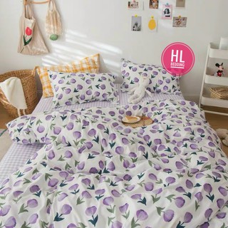Bộ chăn ga gối Cotton Poly HL bedding chăn ga Hàn Quốc hoa tuy lip tím đủ size miễn phí bo chun