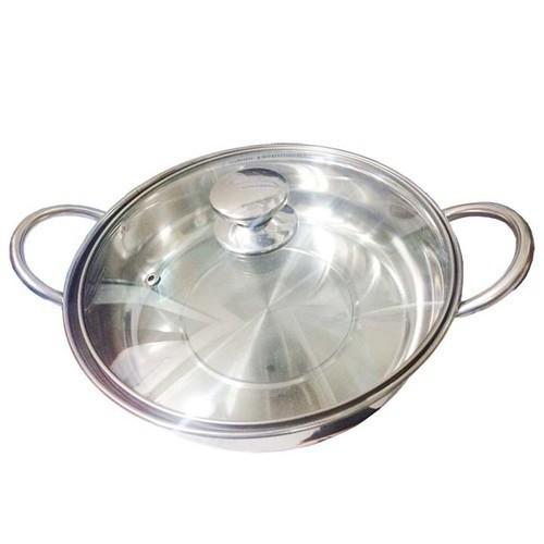 Nồi lẩu inox dày 26cm có nắp kính và tay cầm chống nóng cao cấp dùng được bếp từ và mọi loại bếp