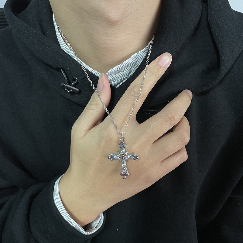Vòng cổ Mặt Thánh Giá Đính Đá Zircon Màu Tím Phong Cách Gothic Punk Cổ Điển Thời Trang Cho Nam Và Nữ
