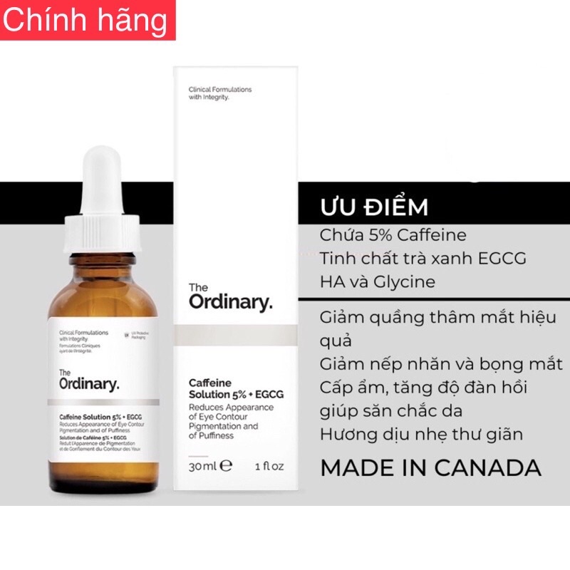 Serum giảm quầng thâm và bọng mắt The Ordinary Caffeine - Bản Canada đủ Bill