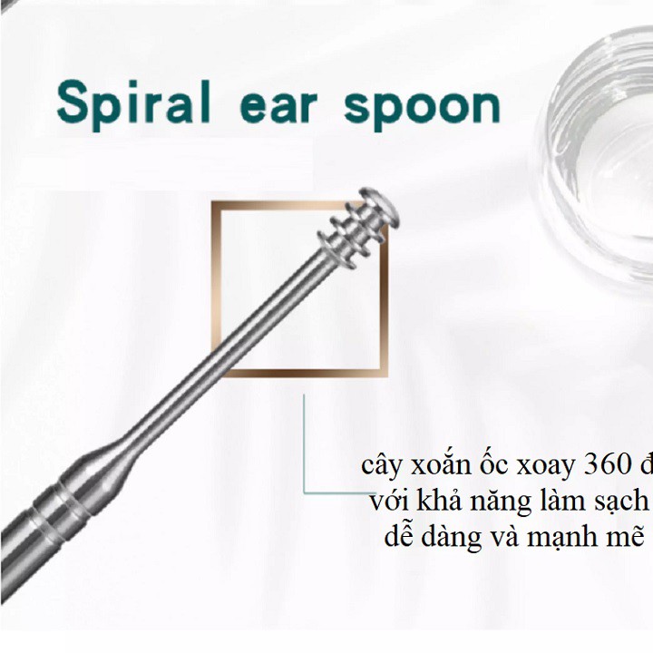 Bộ dụng cụ vệ sinh tai ngoáy tai đồ lấy ráy tai Cao Cấp bằng thép không gỉ có ống đựng bằng kim loại tinh tế
